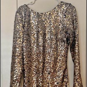Dress the population sequence gold and silver long sleeve